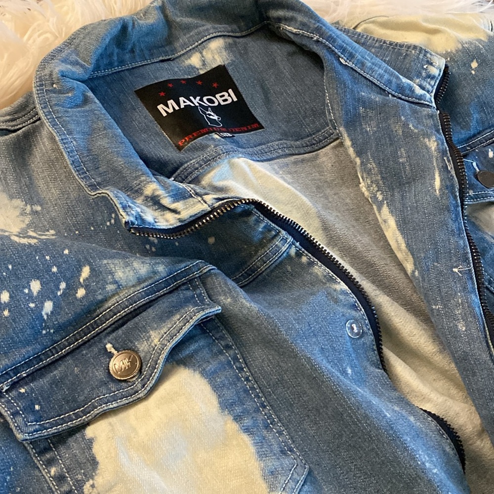 MAKOBI moto biker jeans jacket - Picture 14 of 15